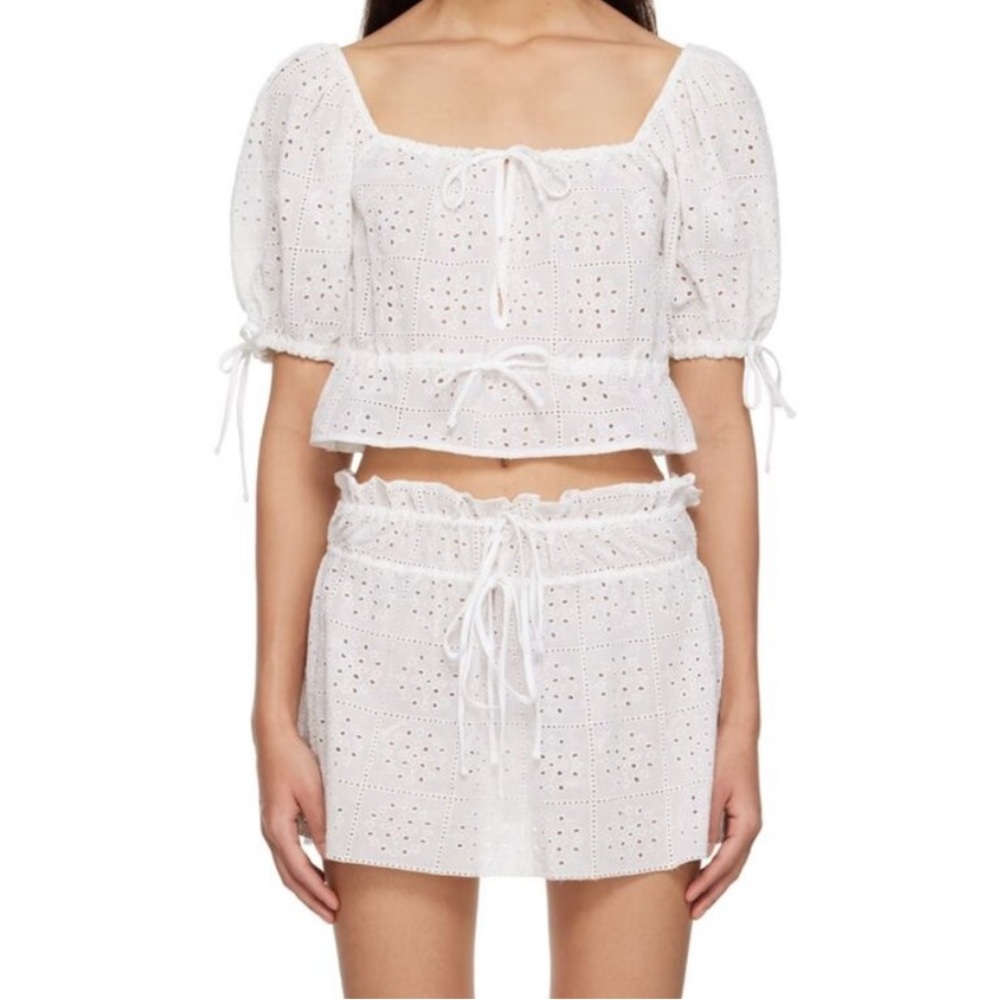 Ganni White Broderie Eyelet Mini Skirt - Picture 2 of 5